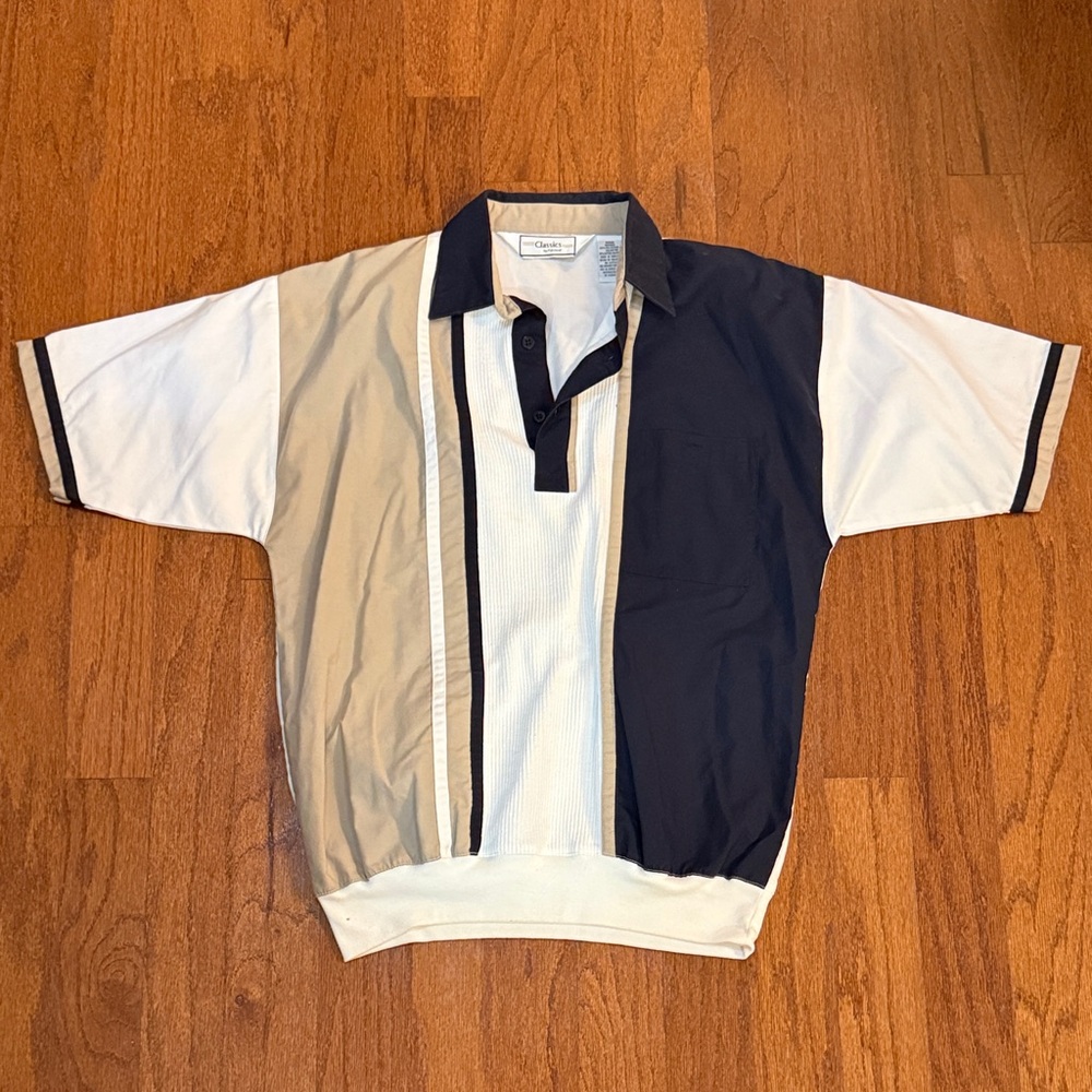 Men's Colorblock Polo Shirt - Navy and Cream